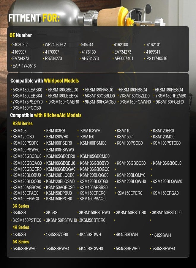 مجموعة تروس دودة WP240309-2 مع حامل - متوافقة مع خلاطات ويرلبول وكيتشن إيد ومايتاج - بديل للأرقام التالية: 4162100، 4162101، 4169907، 4169941، 4170007، 4176130، 949544، AP6007401، PS734273، PS11740516 - Image 4